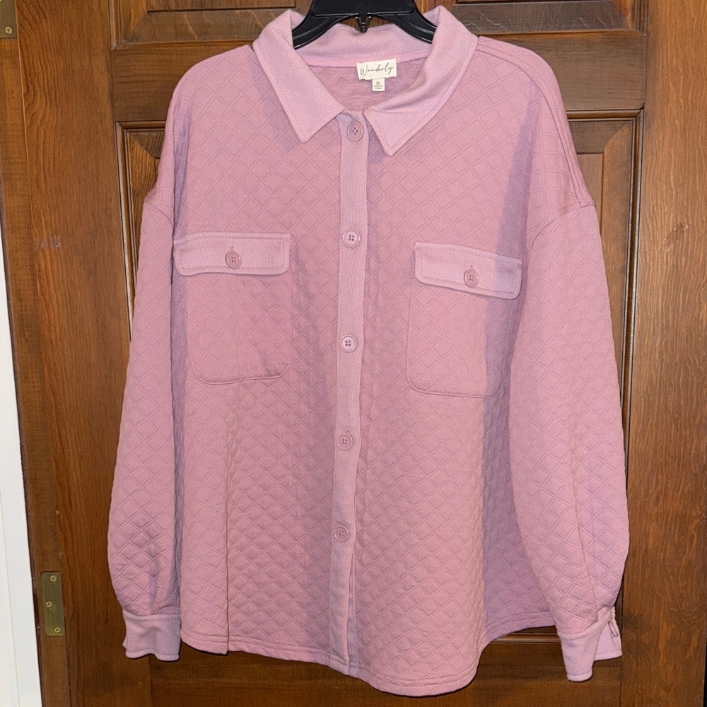 Wonderly Mauve quilted lightweight jacket XL button front & pockets, EUC